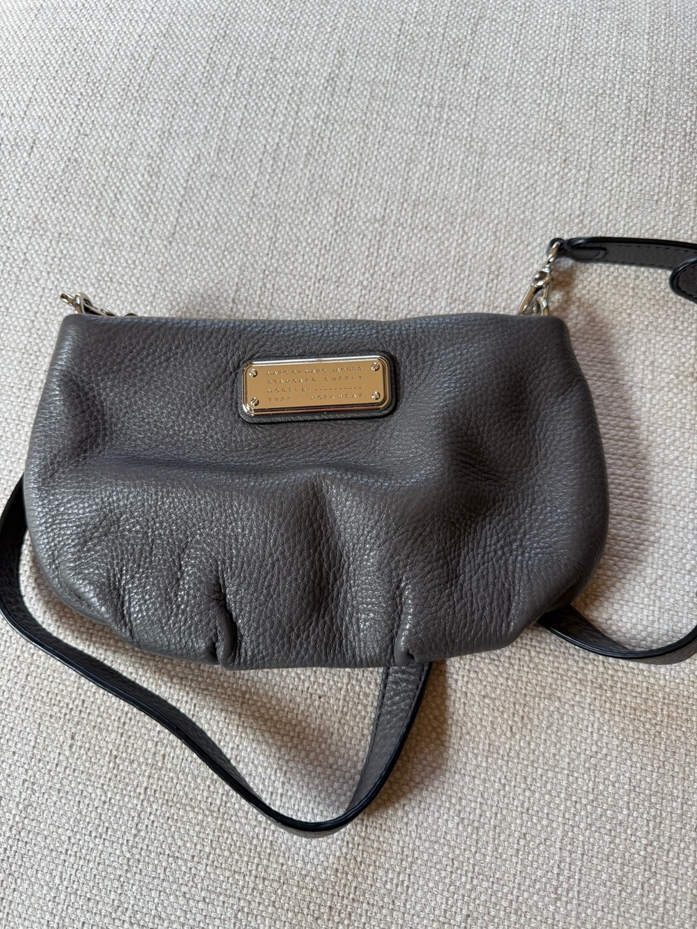 Marc By Marc Jacobs Gray Leather Crossbody Bag with Silver Plate